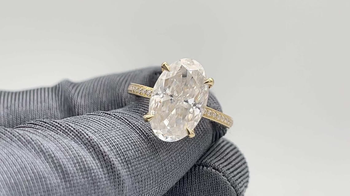 Hidden Halo Engagement Ring Featuring 3.50 CT Oval Moissanite 7