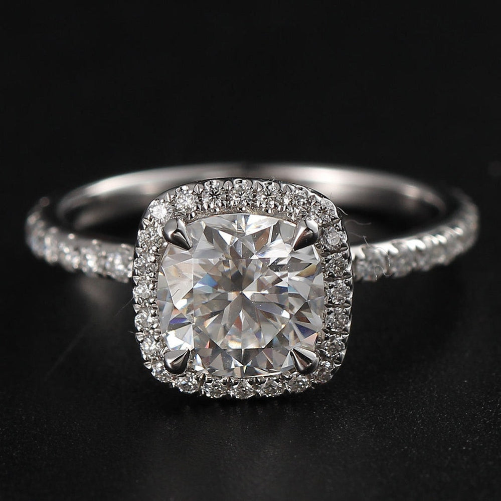 2.11 CT Cushion Moissanite Halo Engagement Ring With Pave Setting - farrellouise