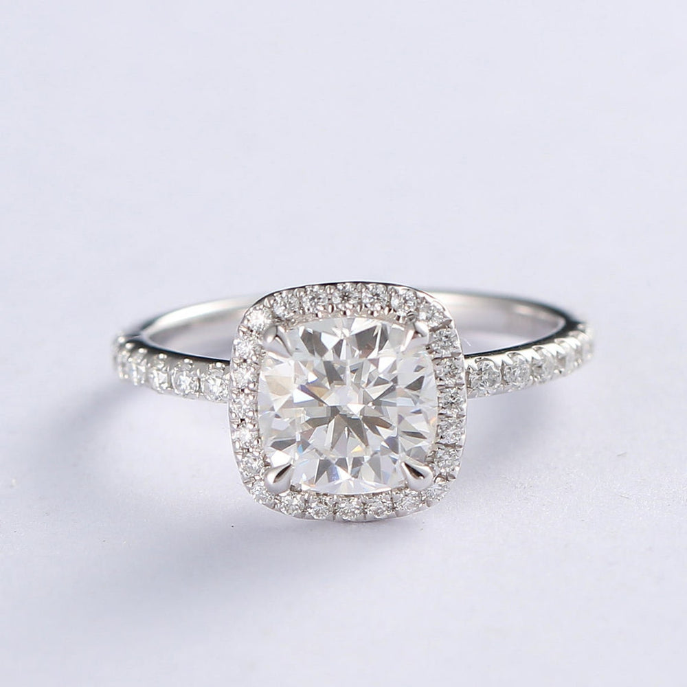 2.11 CT Cushion Moissanite Halo Engagement Ring With Pave Setting - farrellouise