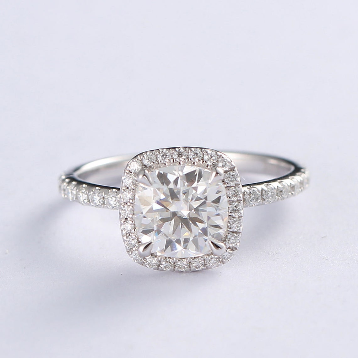 Halo Engagement Ring Featuring 2.11 CT Cushion Moissanite 1