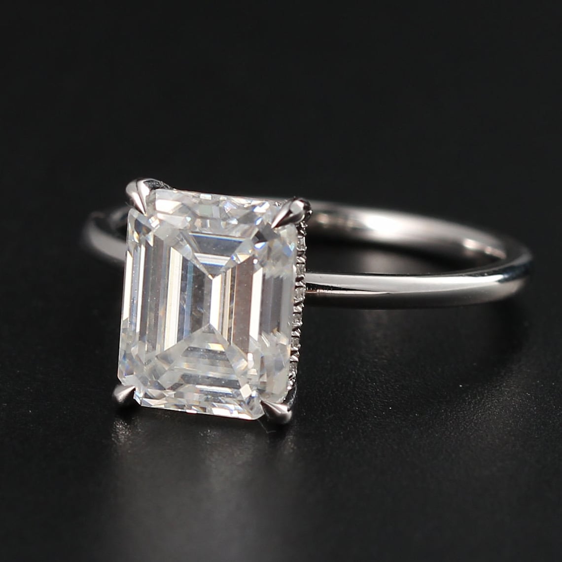 Hidden Halo Engagement Ring Featuring 2.50 CT Emerald Moissanite 4