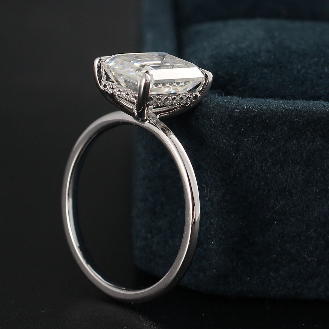 Hidden Halo Engagement Ring Featuring 2.50 CT Emerald Moissanite 5