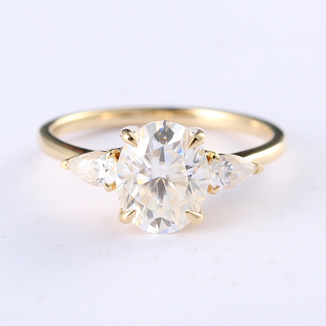 2.44 CT Oval Moissanite Three Stone Engagement Ring - farrellouise