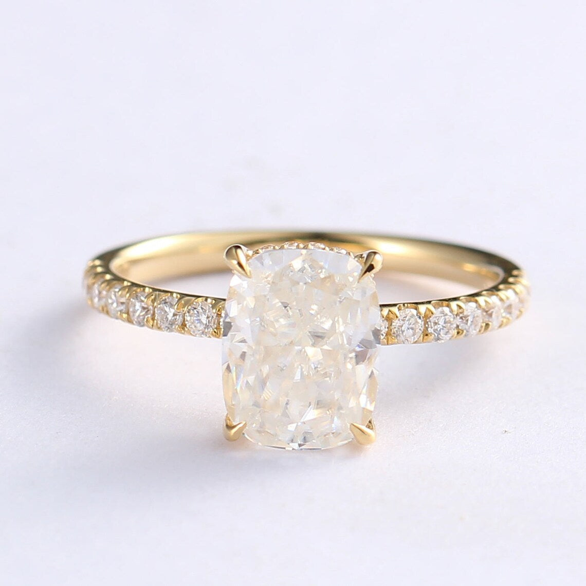 Hidden Halo Engagement Ring Featuring 2.33 CT Cushion Moissanite 1