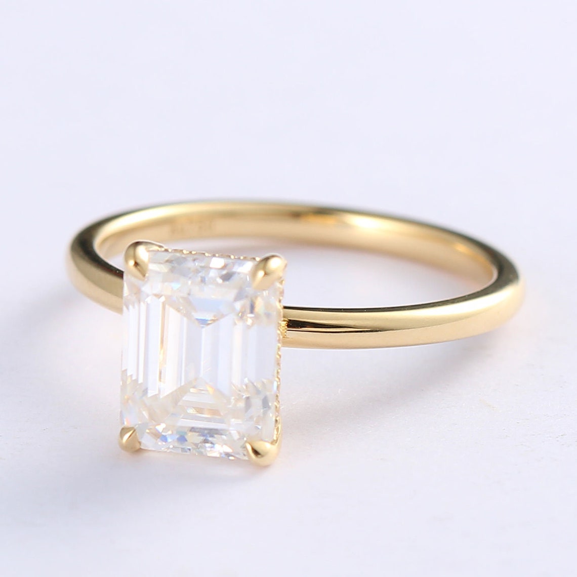 Hidden Halo Engagement Ring Featuring 2.75 CT Emerald Moissanite 3