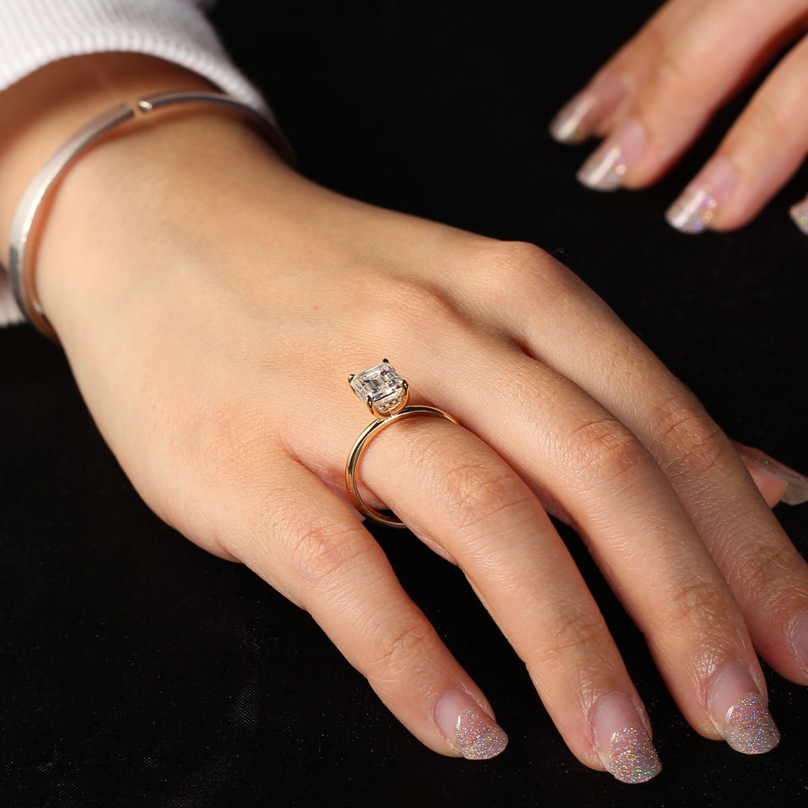 Hidden Halo Engagement Ring Featuring 2.75 CT Emerald Moissanite 5