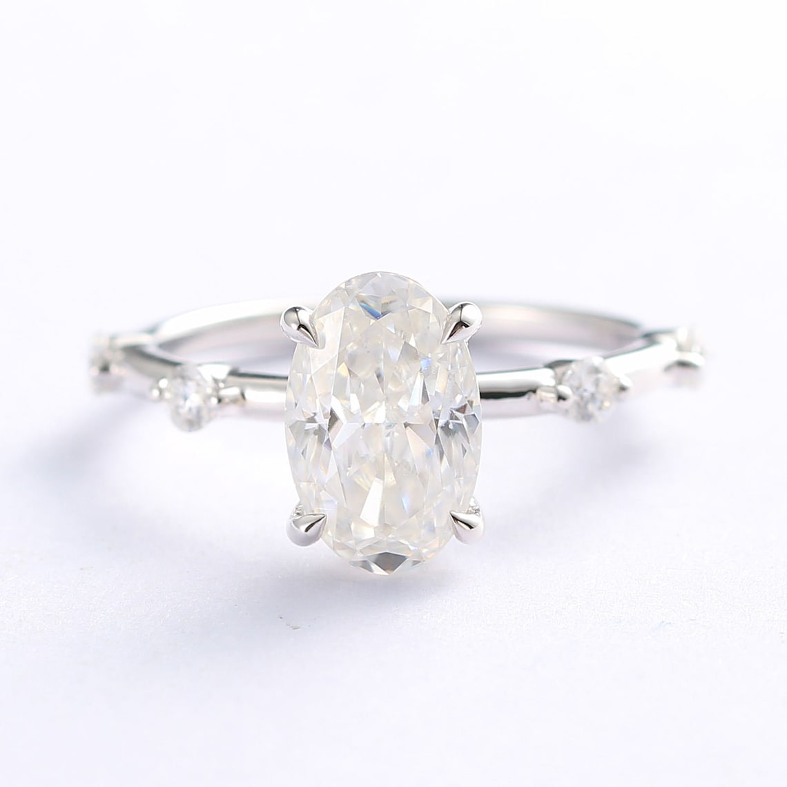 2.50 CT Oval Moissanite Hidden Halo Dainty Pave Setting Engagement Ring - farrellouise