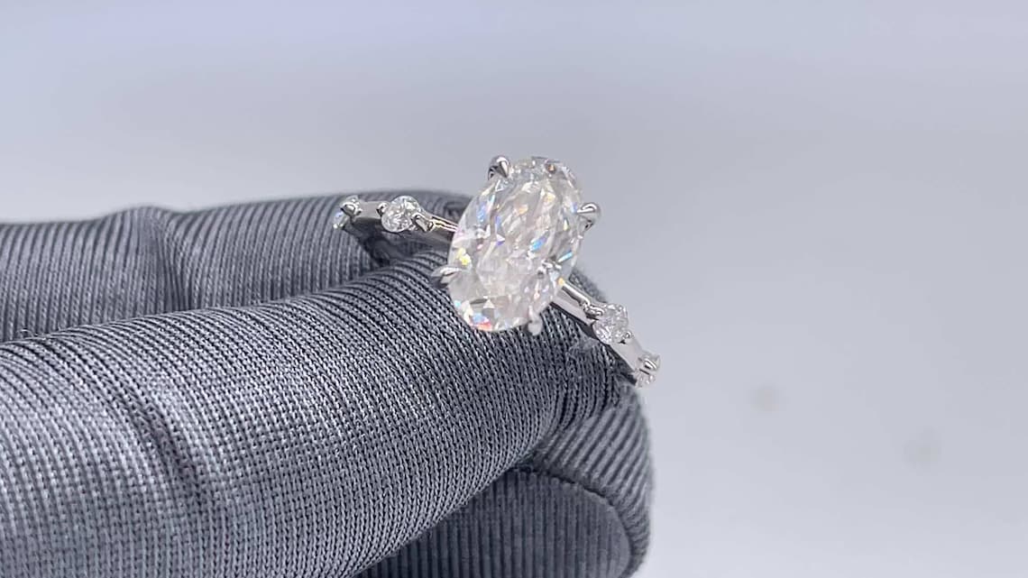 Dainty Pave Engagement Ring Featuring 2.50 CT Oval Moissanite 5