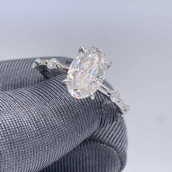 2.50 CT Oval Moissanite Hidden Halo Dainty Pave Setting Engagement Ring - farrellouise