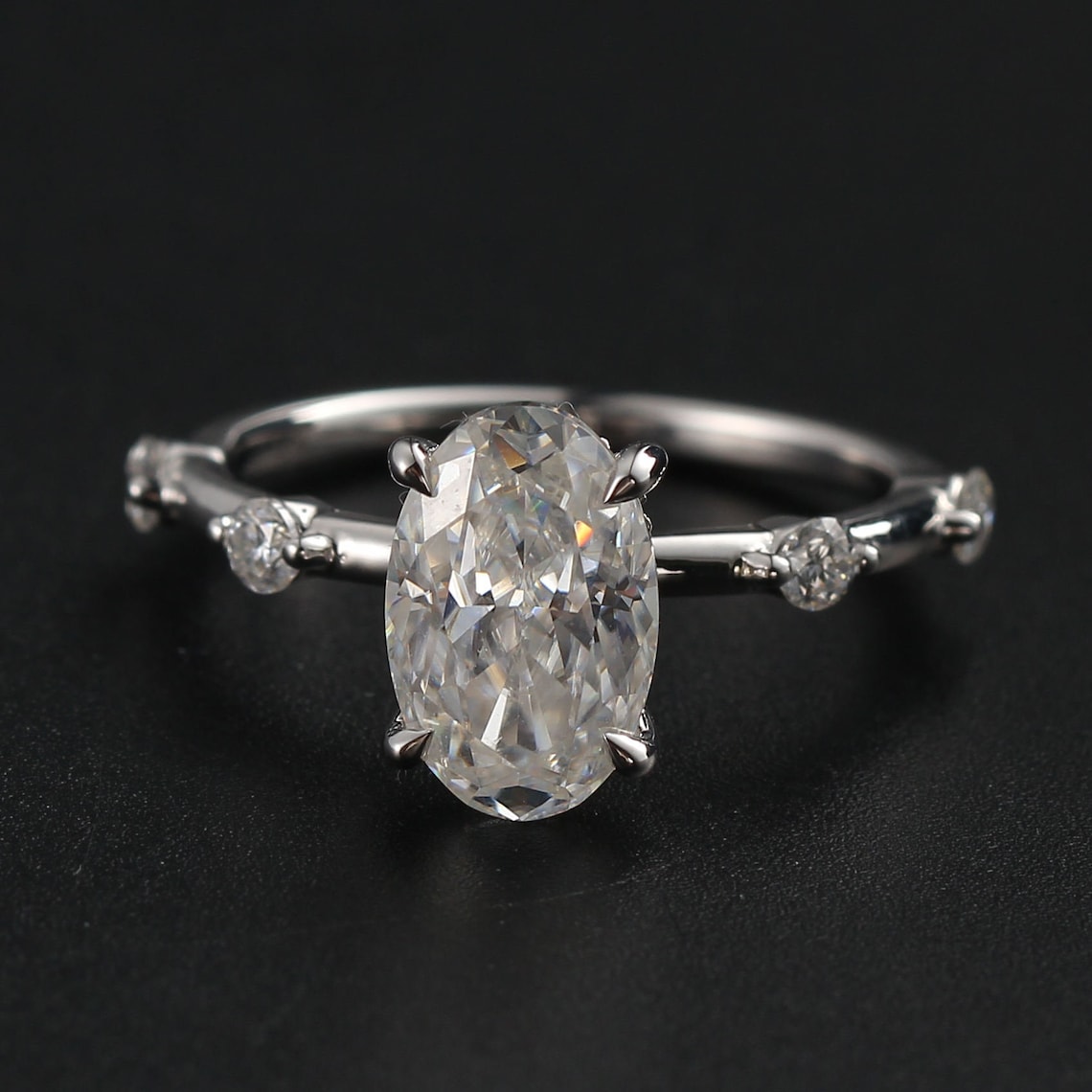 Dainty Pave Engagement Ring Featuring 2.50 CT Oval Moissanite 3