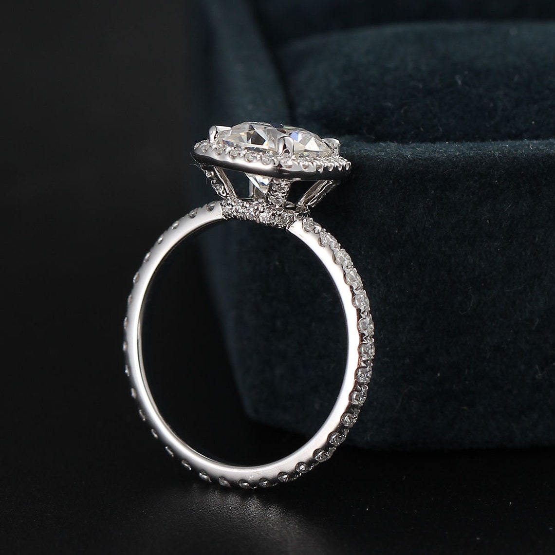 Halo Engagement Ring Featuring 2.11 CT Cushion Moissanite 6