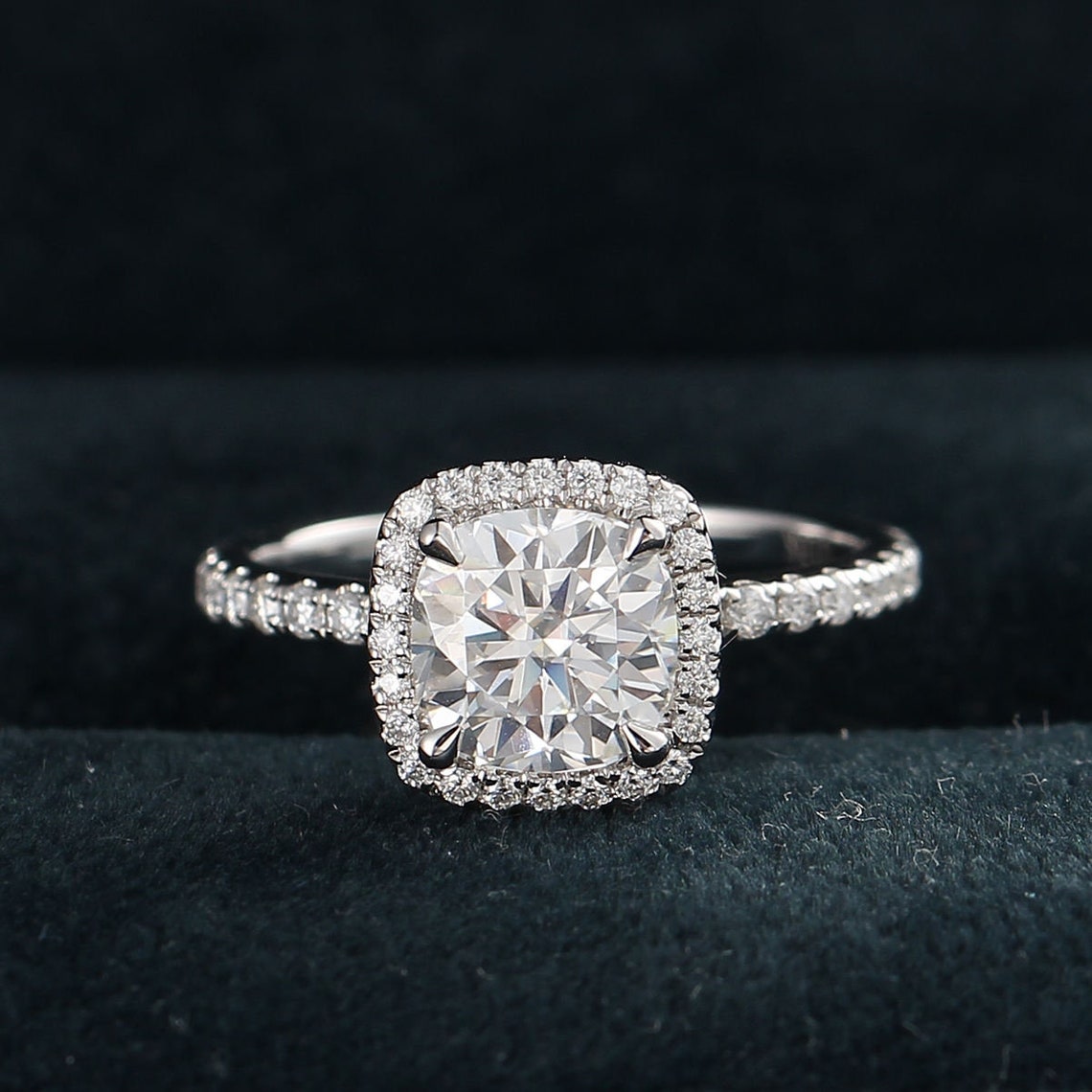 Halo Engagement Ring Featuring 2.11 CT Cushion Moissanite 3