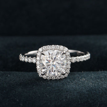 2.11 CT Cushion Moissanite Halo Engagement Ring With Pave Setting - farrellouise