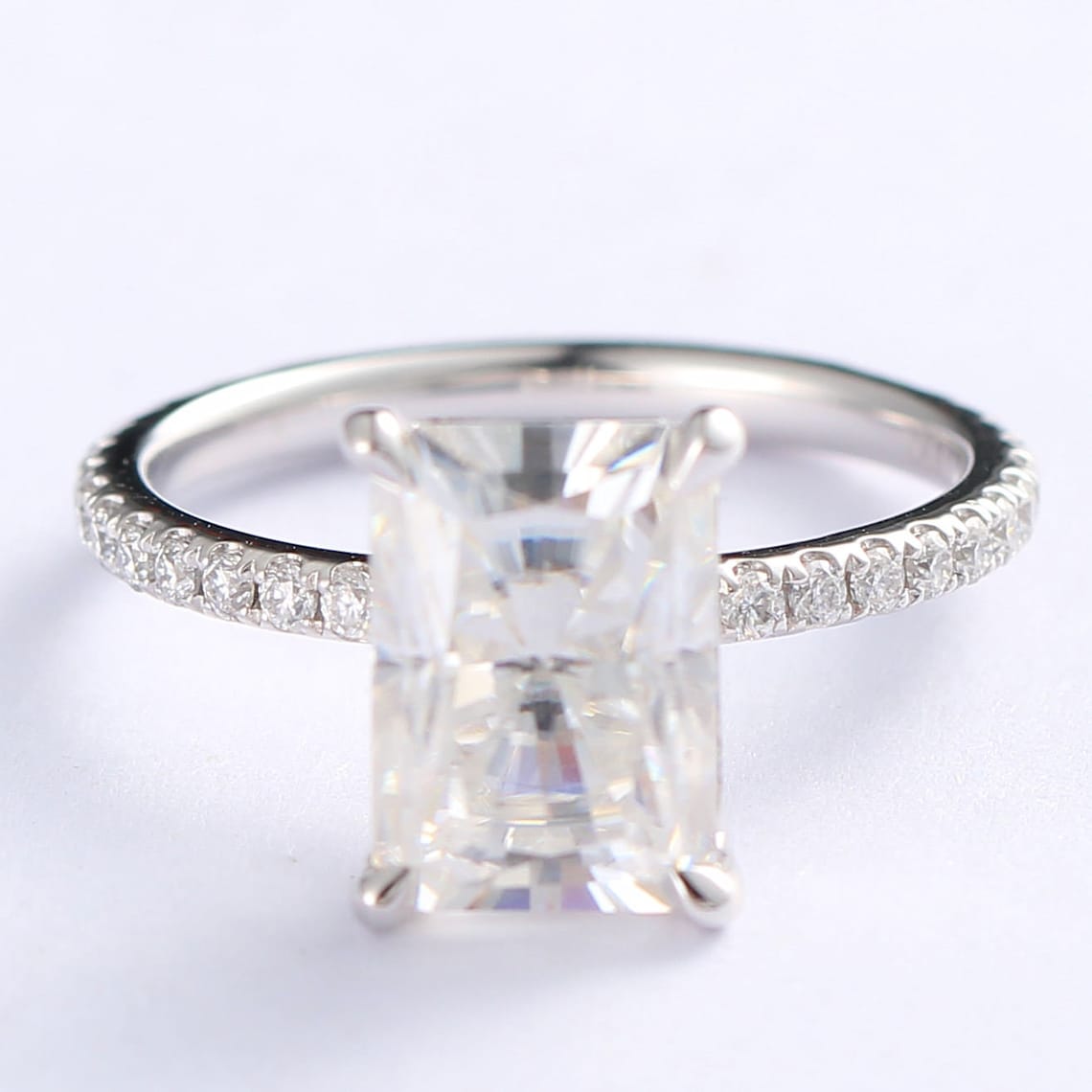 Pave Engagement Ring Featuring 3.0 CT Radiant Moissanite 1