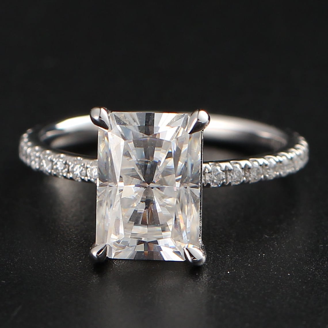Pave Engagement Ring Featuring 3.0 CT Radiant Moissanite 4