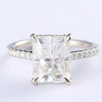 2.50 CT Radiant Moissanite Hidden Halo Pave Setting Engagement Ring - farrellouise