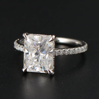 2.50 CT Radiant Moissanite Hidden Halo Pave Setting Engagement Ring - farrellouise