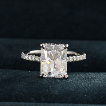 2.50 CT Radiant Moissanite Hidden Halo Pave Setting Engagement Ring - farrellouise