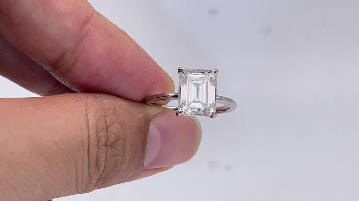 Hidden Halo Engagement Ring Featuring 2.50 CT Emerald Moissanite 7
