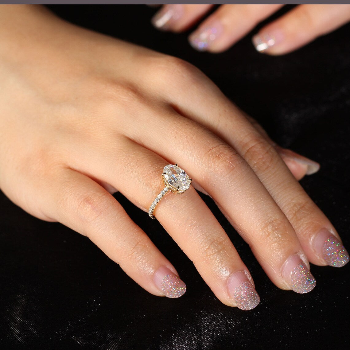 Hidden Halo Engagement Ring Featuring 2.25 CT Oval Moissanite 3