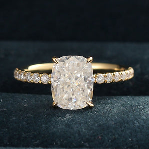 2.33 CT Cushion Moissanite Hidden Halo Pave Setting Engagement Ring - farrellouise