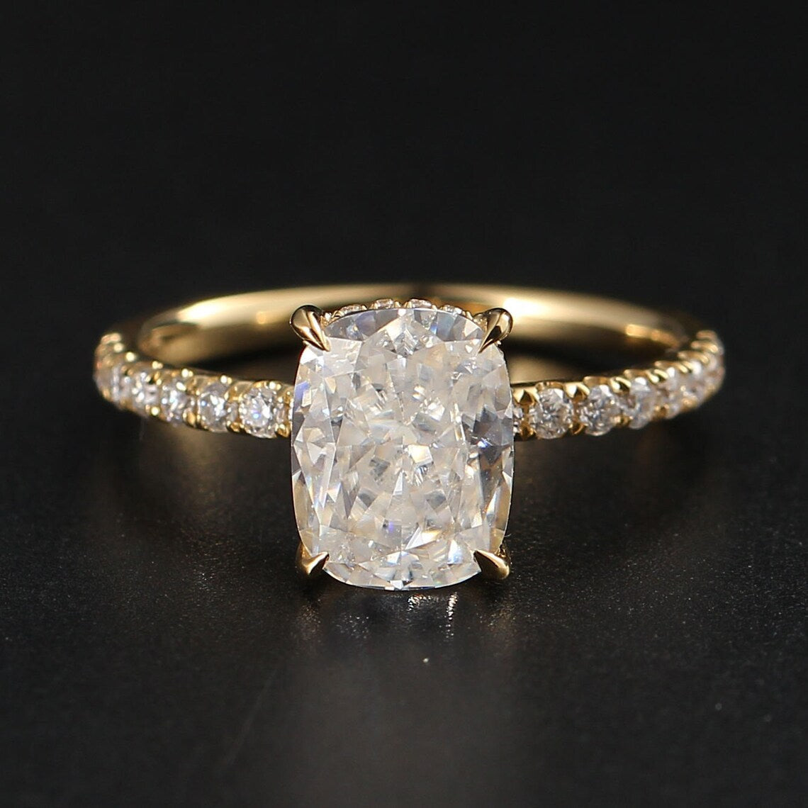 Hidden Halo Engagement Ring Featuring 2.33 CT Cushion Moissanite 4