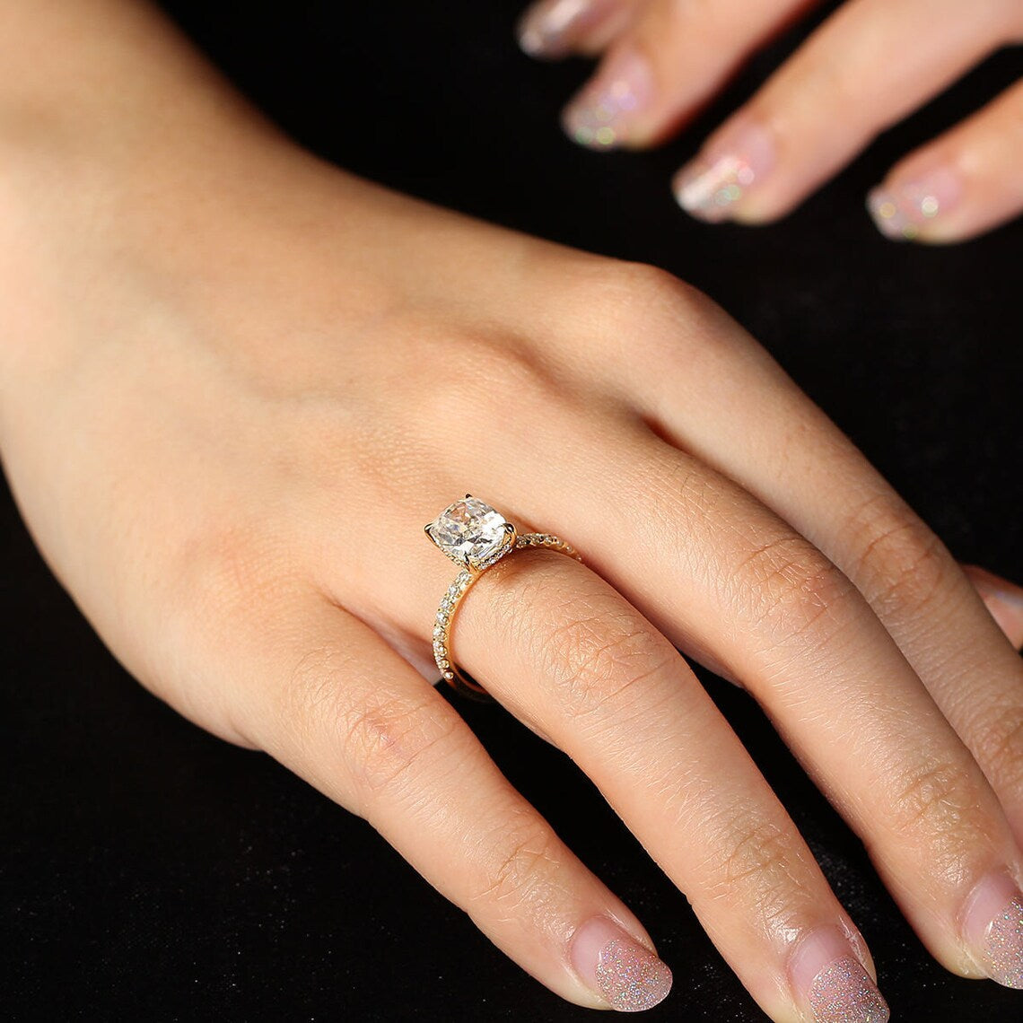 Hidden Halo Engagement Ring Featuring 2.33 CT Cushion Moissanite 3