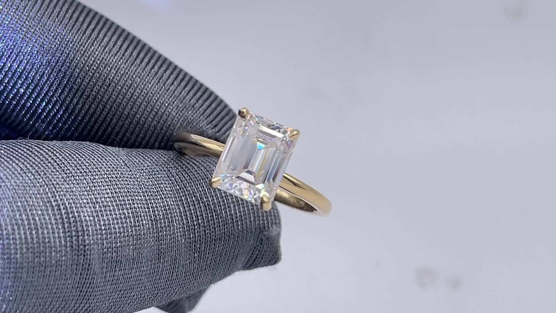 Hidden Halo Engagement Ring Featuring 2.75 CT Emerald Moissanite 6