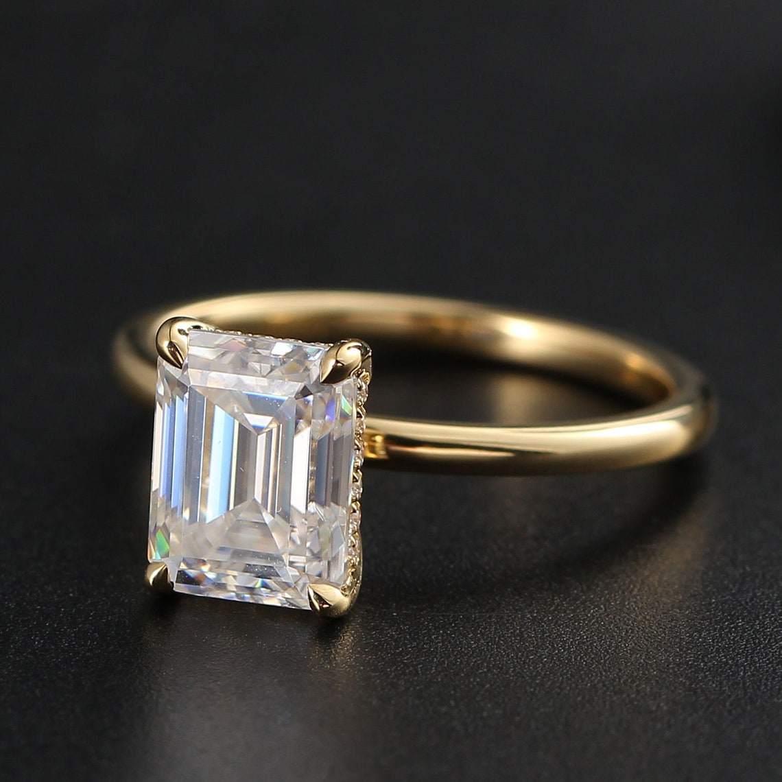 Hidden Halo Engagement Ring Featuring 2.75 CT Emerald Moissanite 4