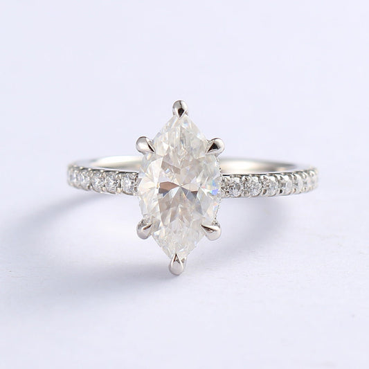 Hidden Halo Engagement Ring Featuring 2.0 CT Marquise Moissanite 1