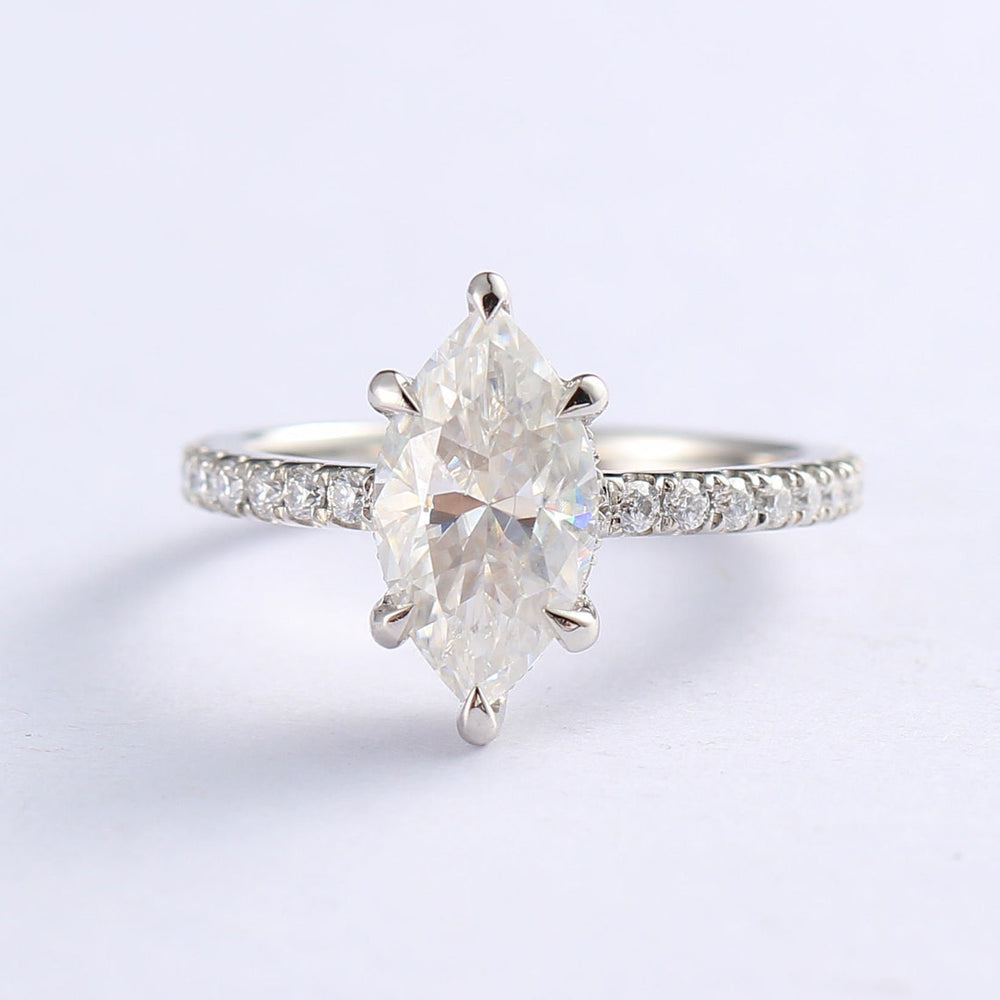 2.0 CT Marquise Moissanite Hidden Halo Engagement Ring With Pave Setting - farrellouise