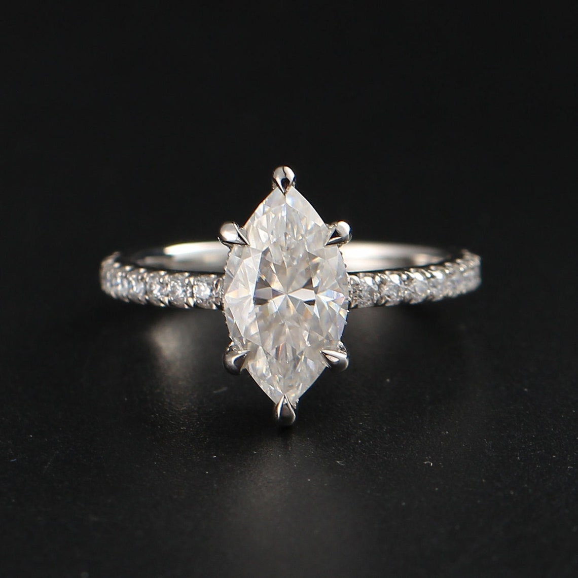 Hidden Halo Engagement Ring Featuring 2.0 CT Marquise Moissanite 3