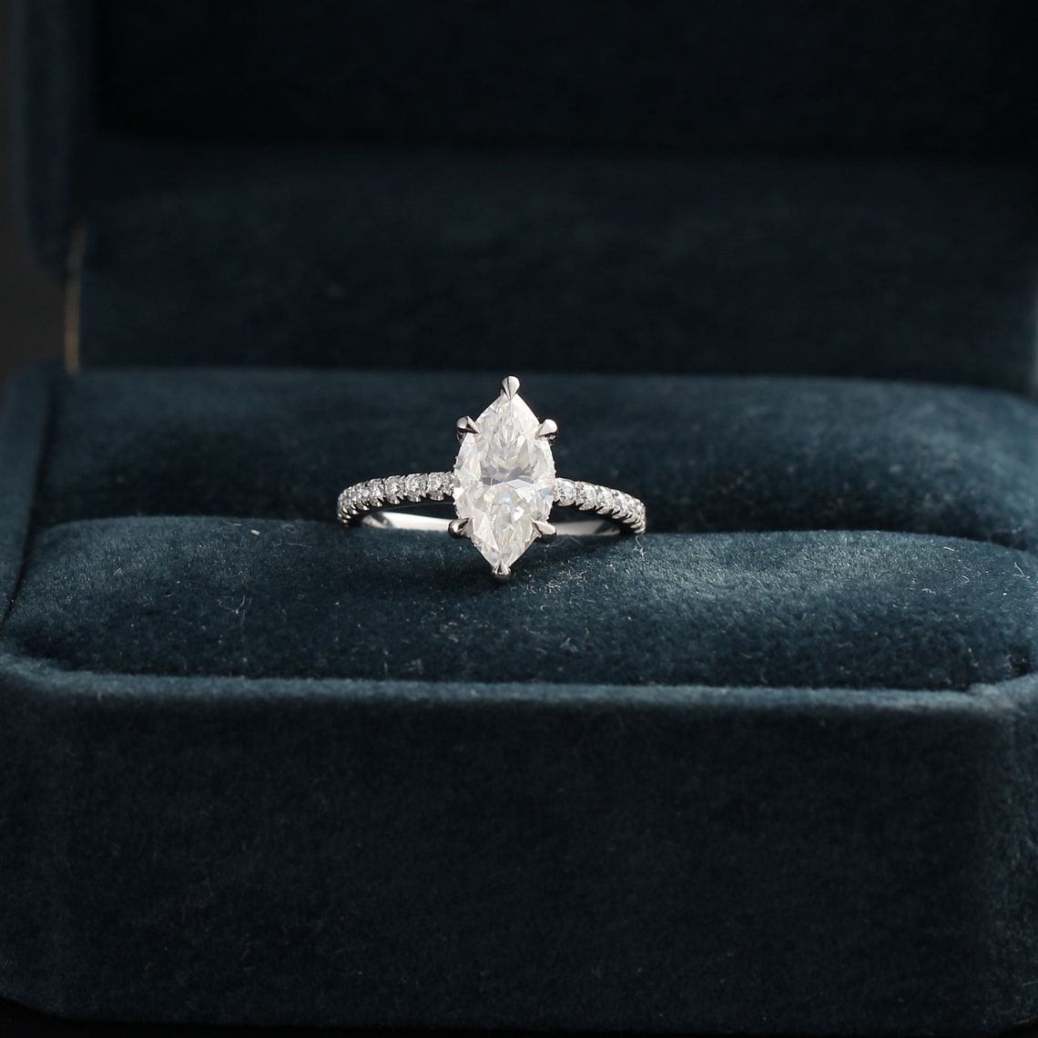 Hidden Halo Engagement Ring Featuring 2.0 CT Marquise Moissanite 4