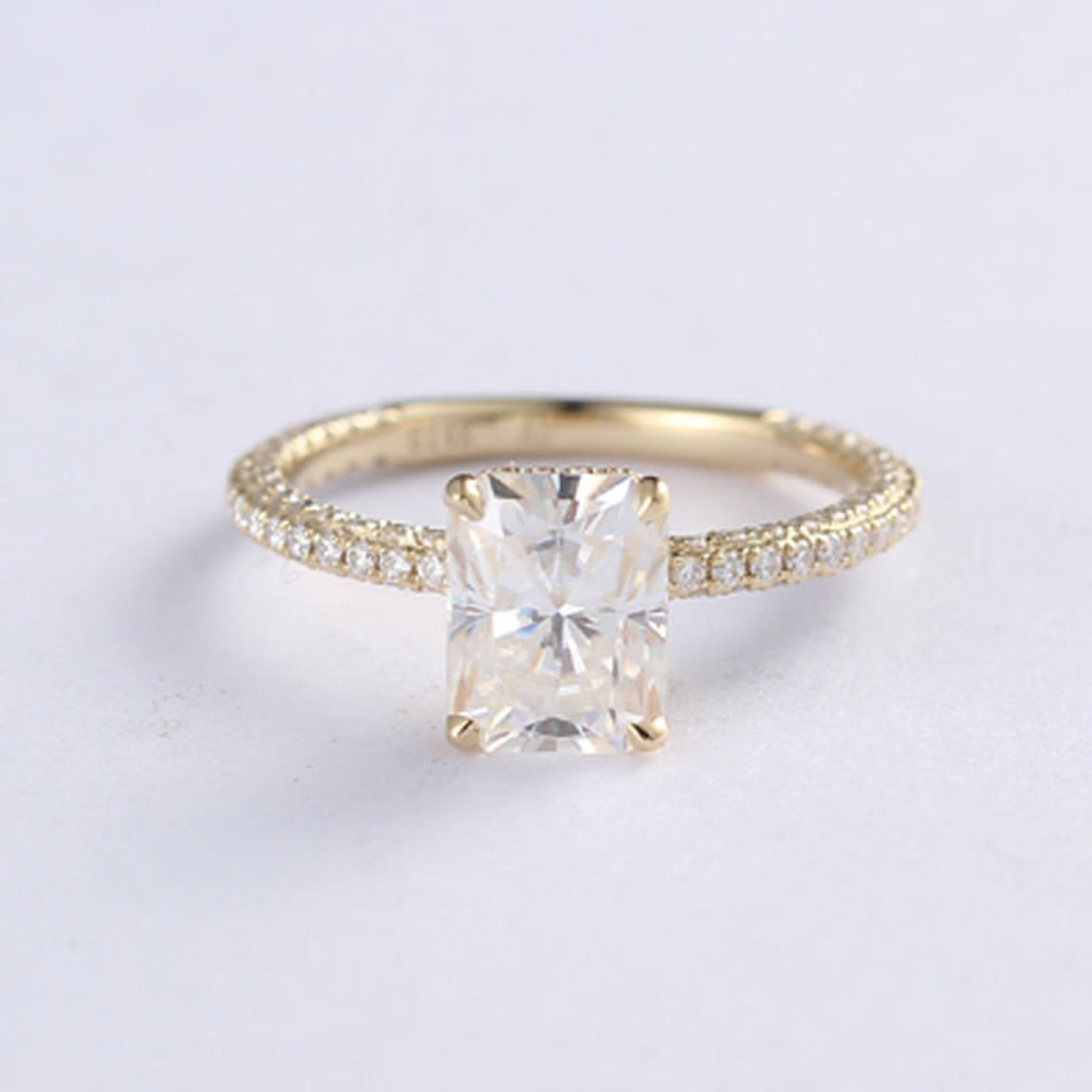 Hidden Halo Engagement Ring Featuring 3.65 CT Radiant Moissanite 1