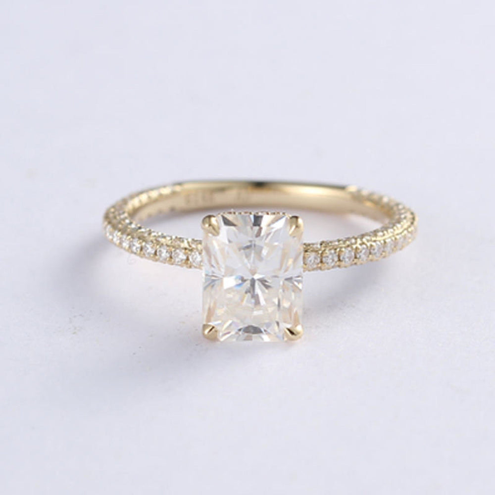 3.65 CT Radiant Moissanite Hidden Halo Pave Setting Engagement Ring - farrellouise