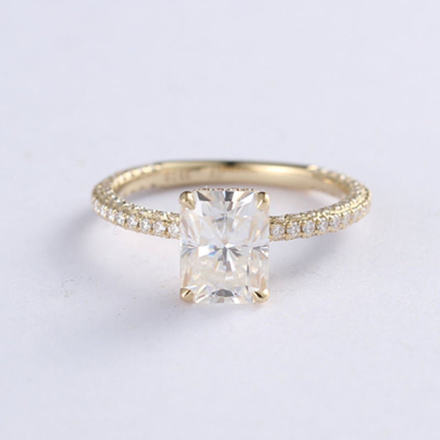 3.65 CT Radiant Moissanite Hidden Halo Pave Setting Engagement Ring - farrellouise