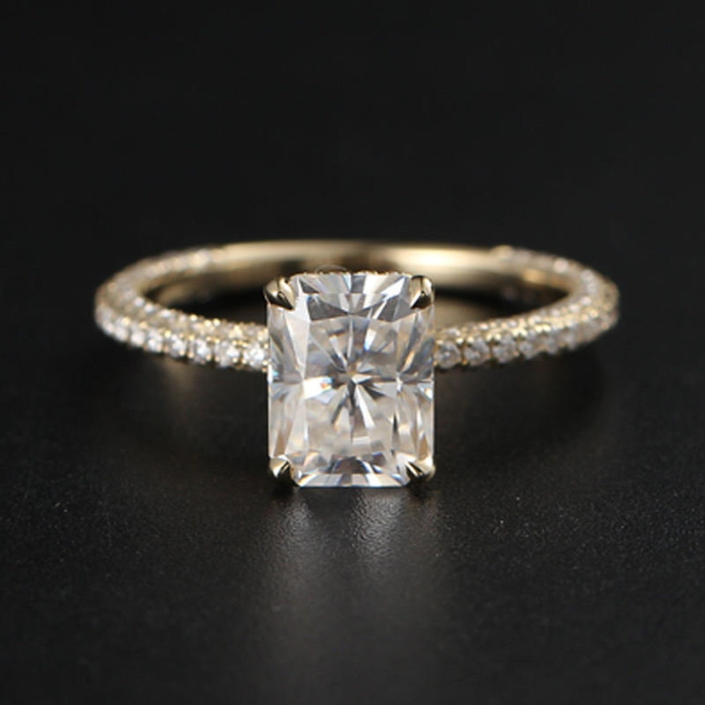 3.65 CT Radiant Moissanite Hidden Halo Pave Setting Engagement Ring - farrellouise