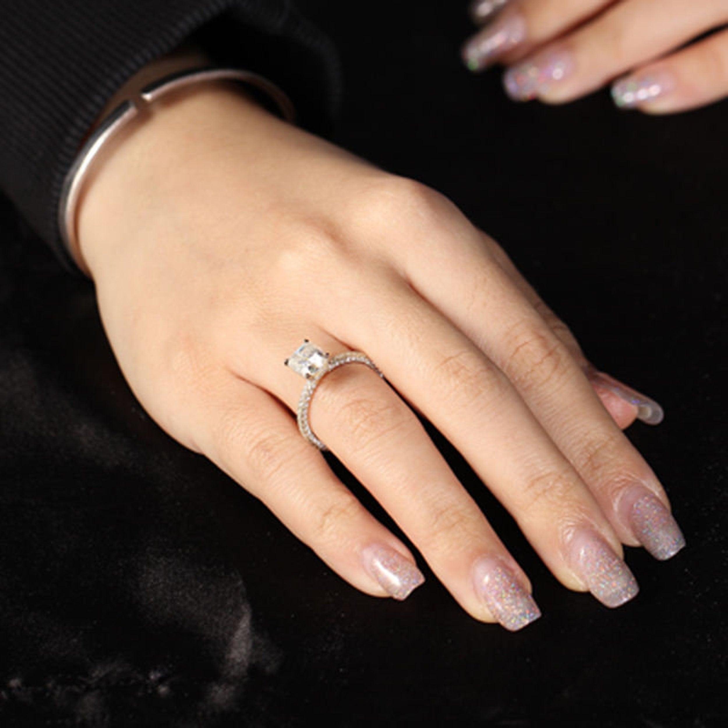 Hidden Halo Engagement Ring Featuring 3.65 CT Radiant Moissanite 6