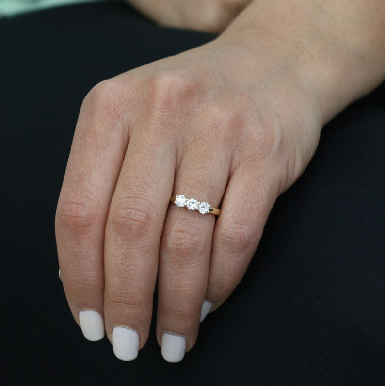 0.75 CT Round Three Stone EF/VS1 Diamond Engagement Ring 7
