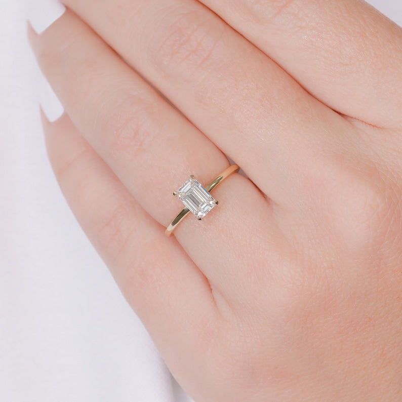 Emerald Hidden Halo Lab Grown Diamond Engagement Ring