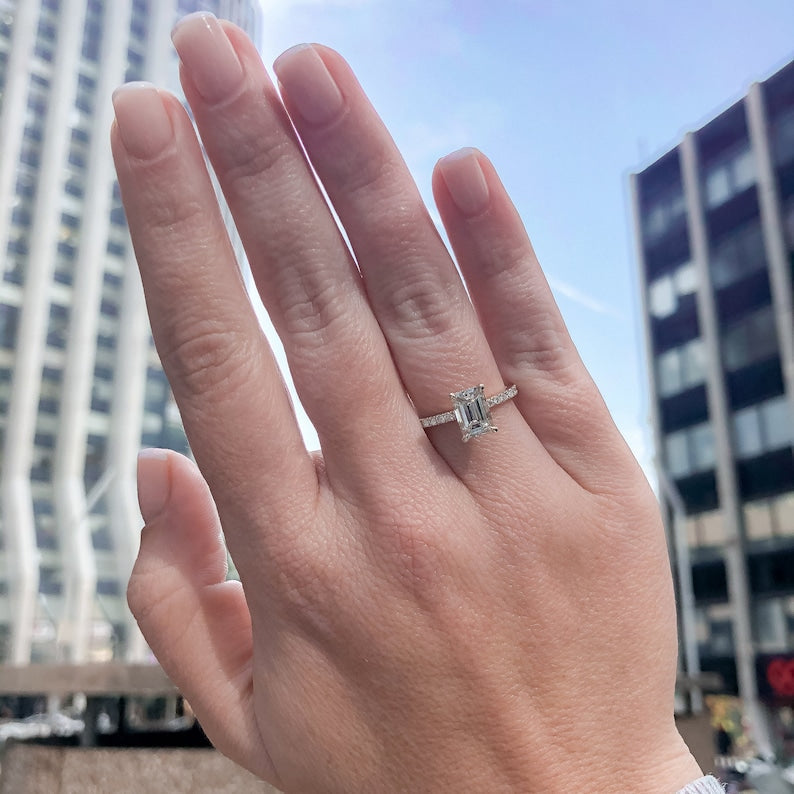 Emerald Pave Lab Grown Diamond Engagement Ring