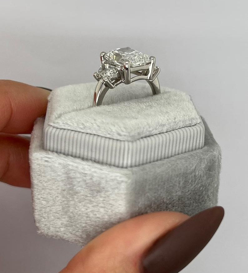 4.0 CT Radiant Three Stone Lab Grown Diamond Engagement Ring