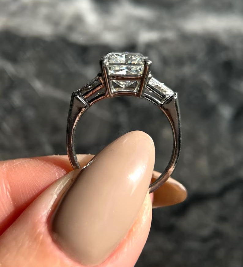 4.0 CT Radiant Three Stone Lab Grown Diamond Engagement Ring