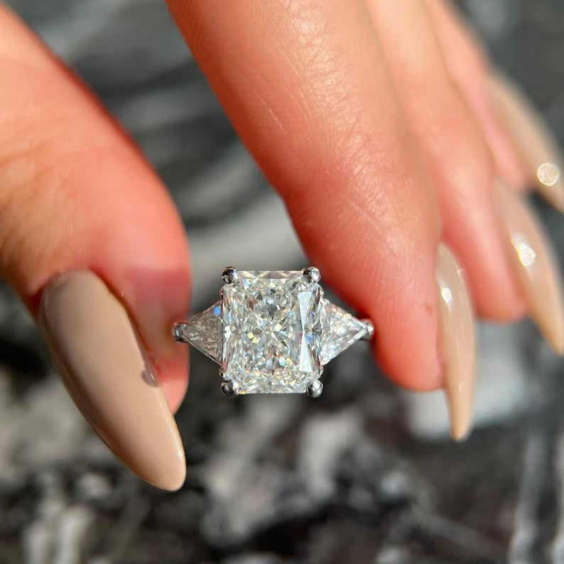 4.0 CT Radiant Three Stone Lab Grown Diamond Engagement Ring