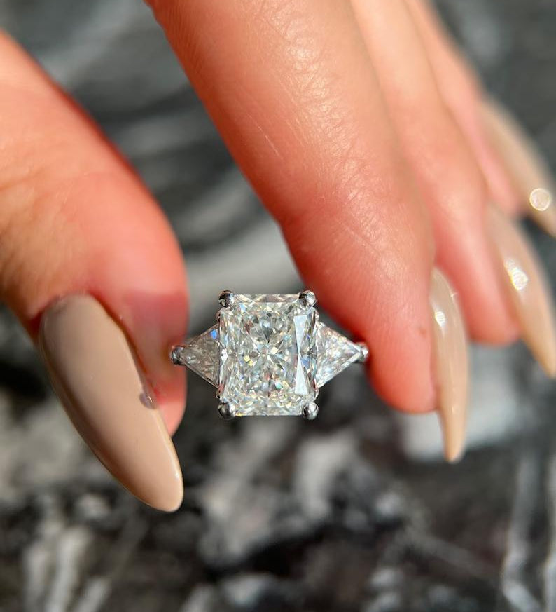 4.0 CT Radiant Three Stone Lab Grown Diamond Engagement Ring