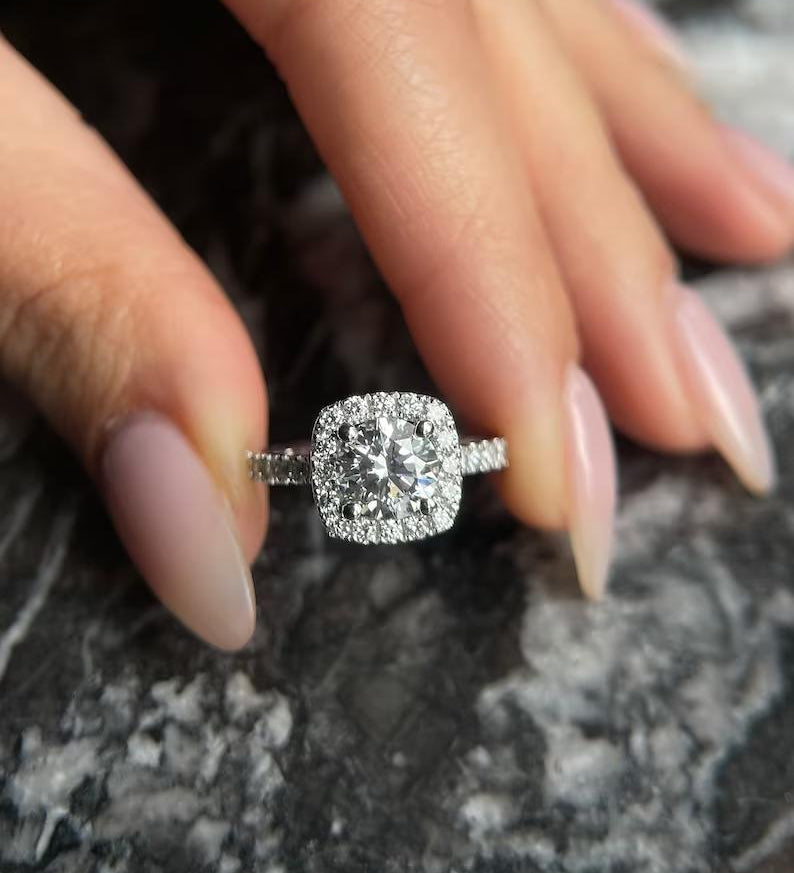 Round Halo & Pave Lab Grown Diamond Engagement Ring