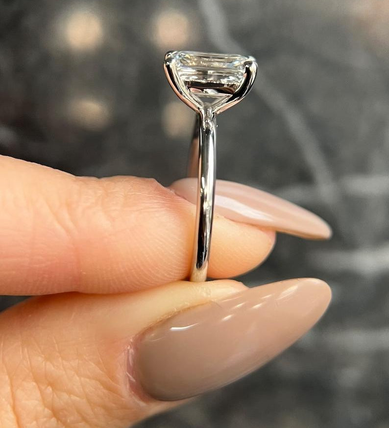 Emerald Solitaire Lab Grown Diamond Engagement Ring