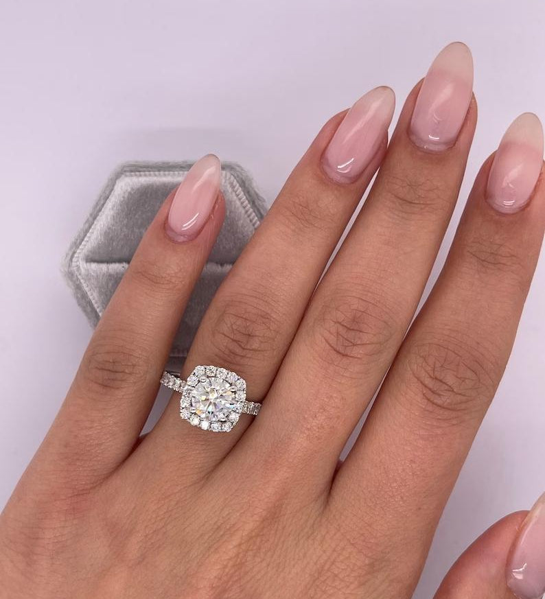 Round Halo & Pave Lab Grown Diamond Engagement Ring