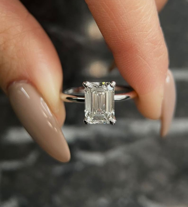 Emerald Solitaire Lab Grown Diamond Engagement Ring
