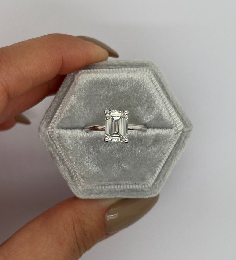 Emerald Solitaire Lab Grown Diamond Engagement Ring